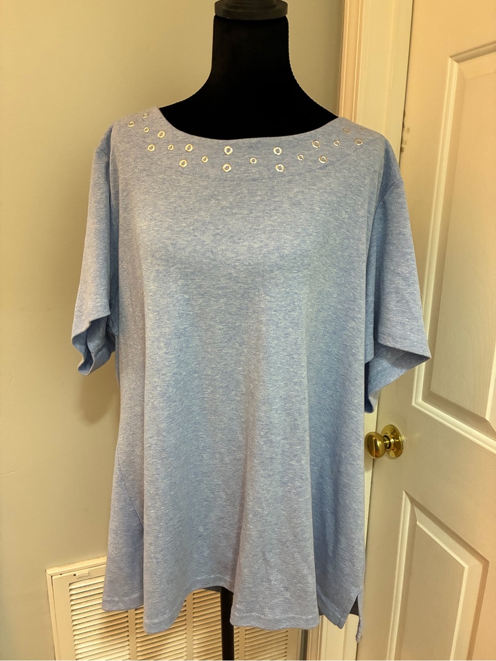 Karen Scott Light Blue Short Sleeve Tee with Grommet Detail